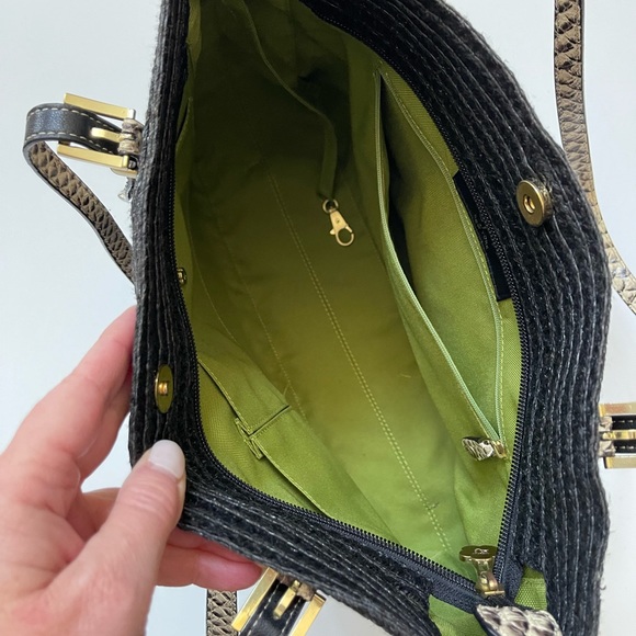 Eric Javitz black straw tote bag with leather handles squishee - Picture 11 of 14